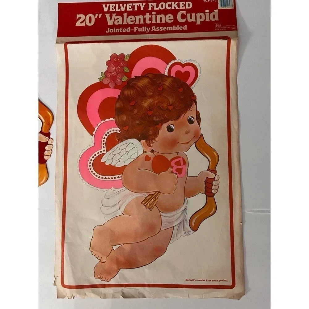 Vintage‎ Valentine Cupid’s Arrow Flocked and Jointed Valentine 80’s